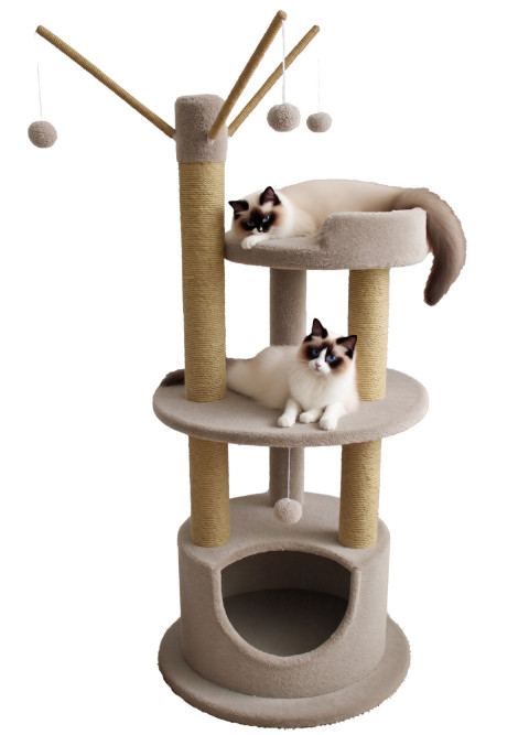 Tommy Çok Katlı Lüks Kedi Tırmalama Bej 60x60x135